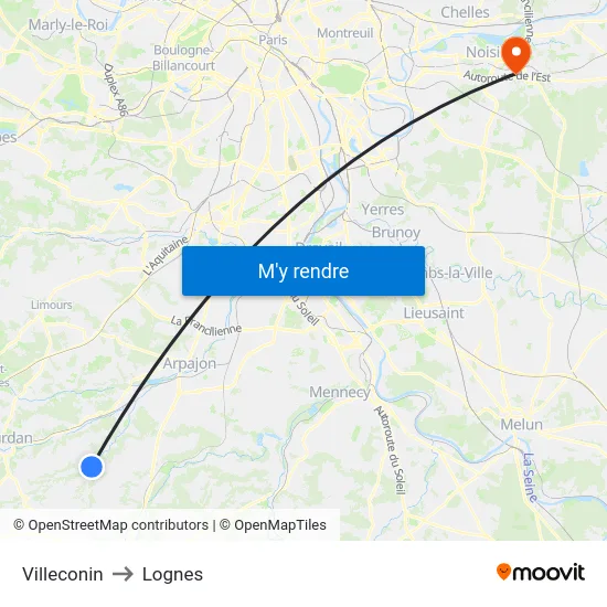 Villeconin to Lognes map