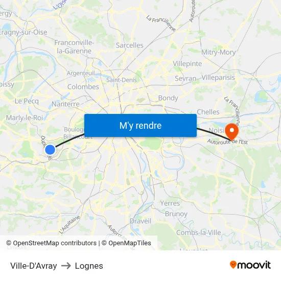 Ville-D'Avray to Lognes map