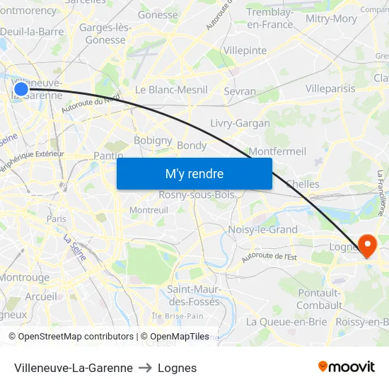 Villeneuve-La-Garenne to Lognes map