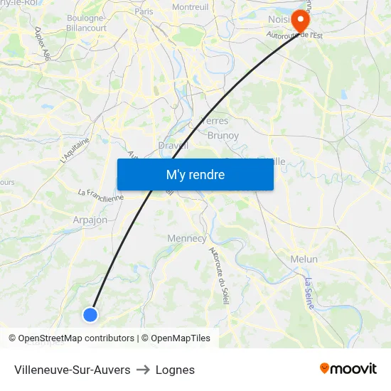 Villeneuve-Sur-Auvers to Lognes map
