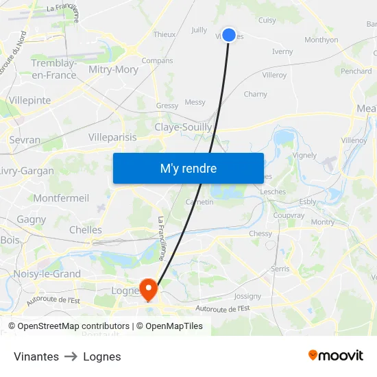 Vinantes to Lognes map