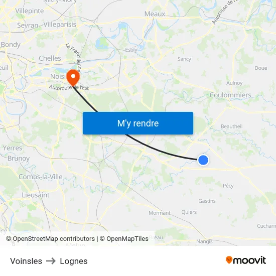 Voinsles to Lognes map