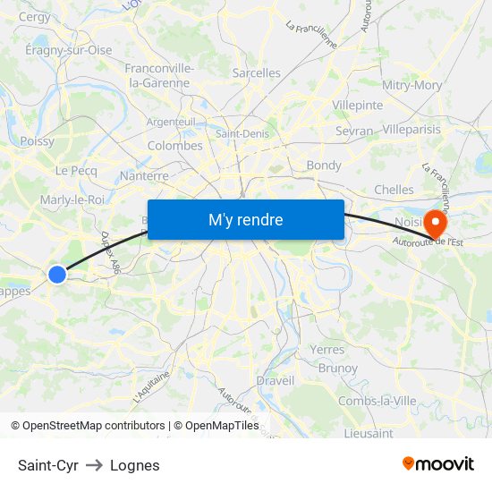 Saint-Cyr to Lognes map