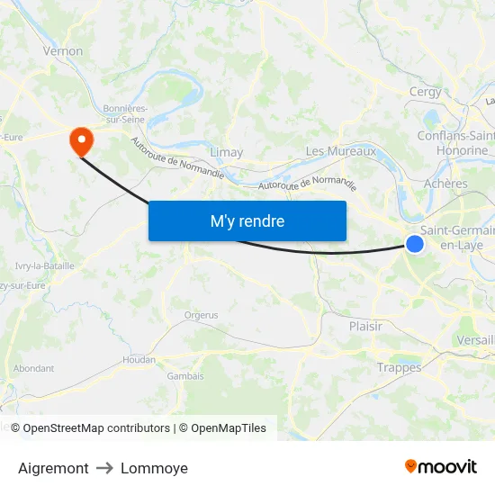 Aigremont to Lommoye map