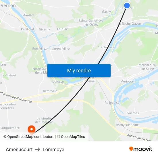 Amenucourt to Lommoye map
