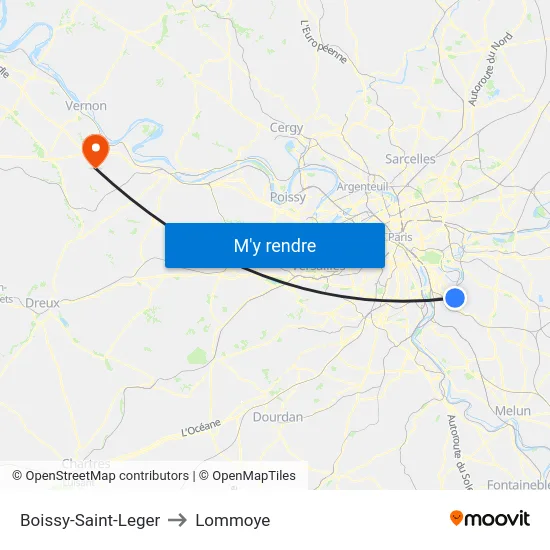 Boissy-Saint-Leger to Lommoye map