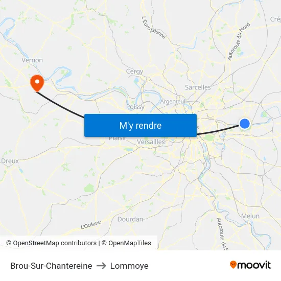 Brou-Sur-Chantereine to Lommoye map