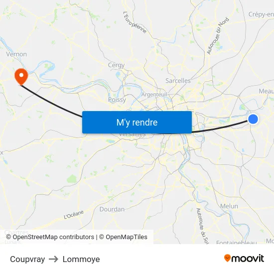 Coupvray to Lommoye map