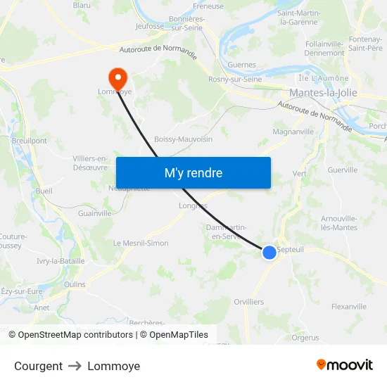 Courgent to Lommoye map