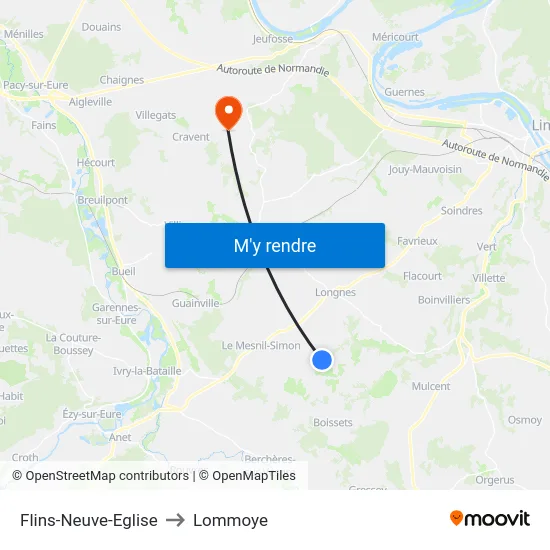 Flins-Neuve-Eglise to Lommoye map