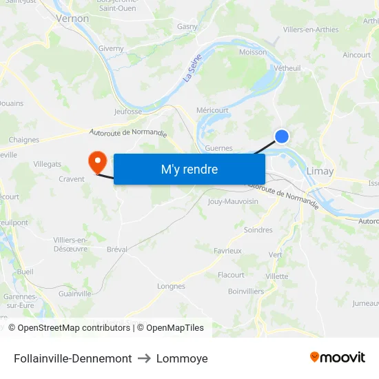 Follainville-Dennemont to Lommoye map