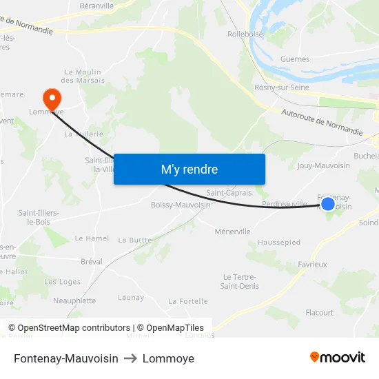 Fontenay-Mauvoisin to Lommoye map