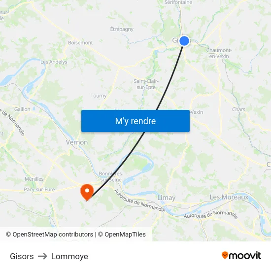 Gisors to Lommoye map