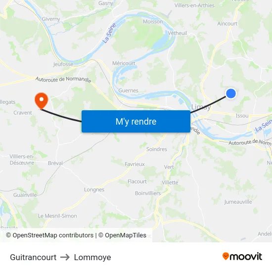 Guitrancourt to Lommoye map