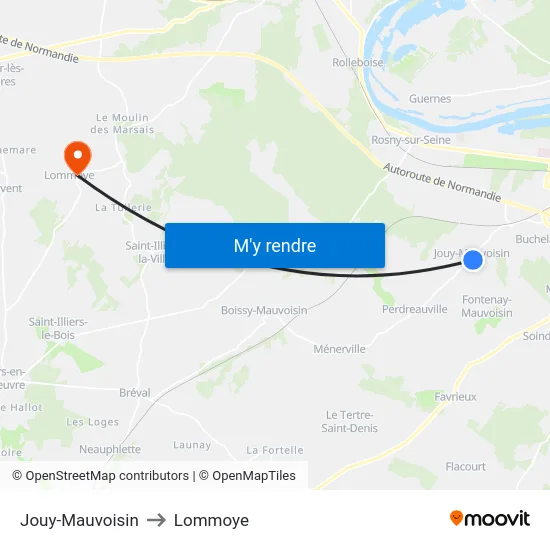 Jouy-Mauvoisin to Lommoye map