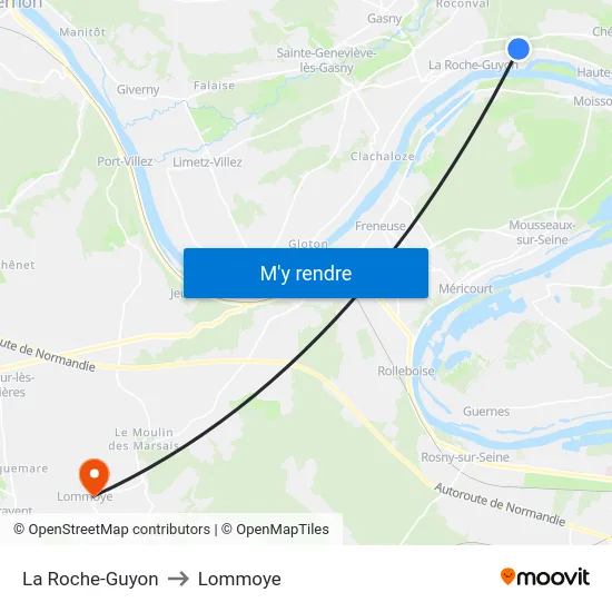 La Roche-Guyon to Lommoye map