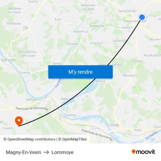 Magny-En-Vexin to Lommoye map