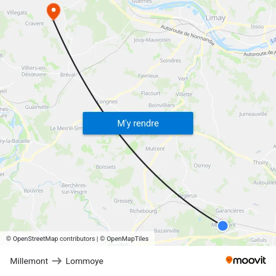 Millemont to Lommoye map