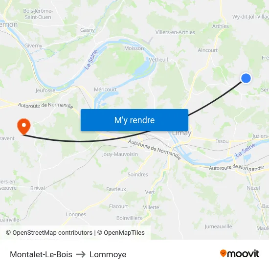 Montalet-Le-Bois to Lommoye map