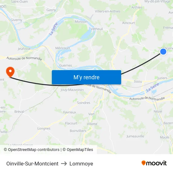 Oinville-Sur-Montcient to Lommoye map