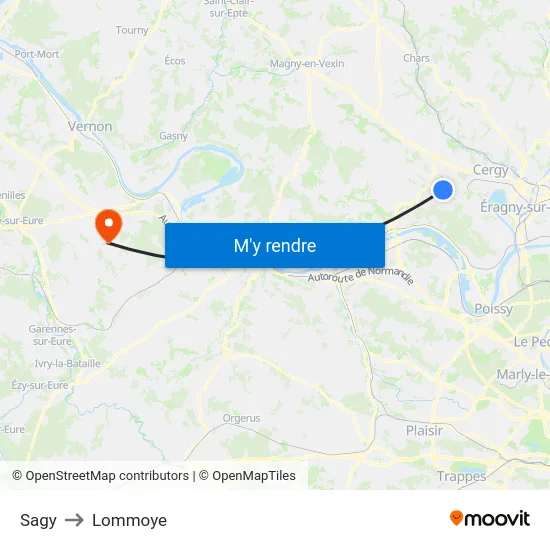 Sagy to Lommoye map