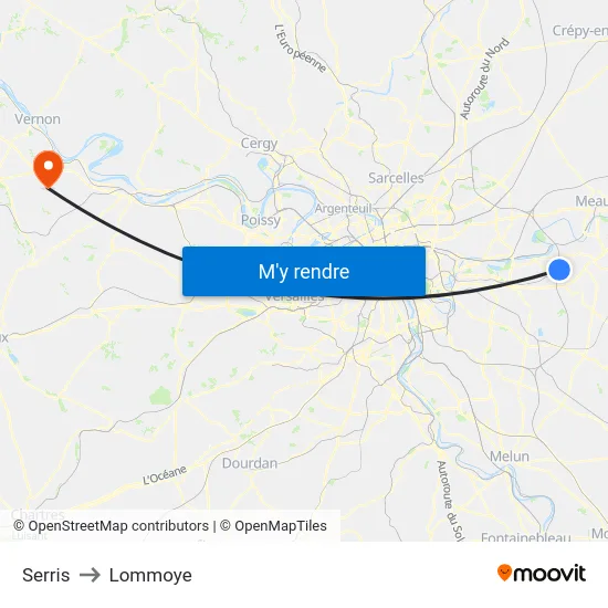 Serris to Lommoye map