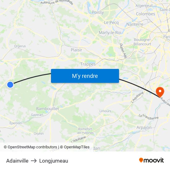 Adainville to Longjumeau map