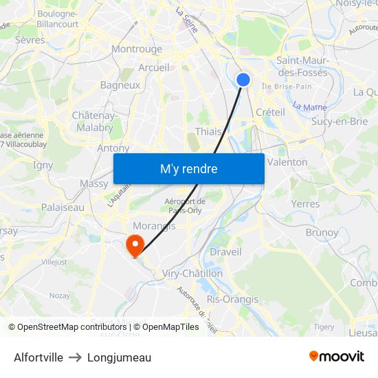 Alfortville to Longjumeau map