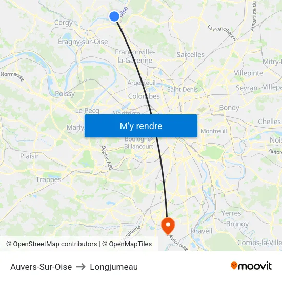 Auvers-Sur-Oise to Longjumeau map