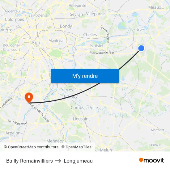 Bailly-Romainvilliers to Longjumeau map
