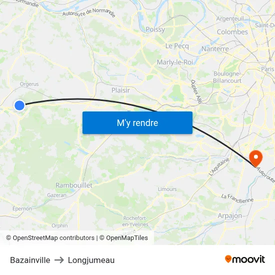 Bazainville to Longjumeau map