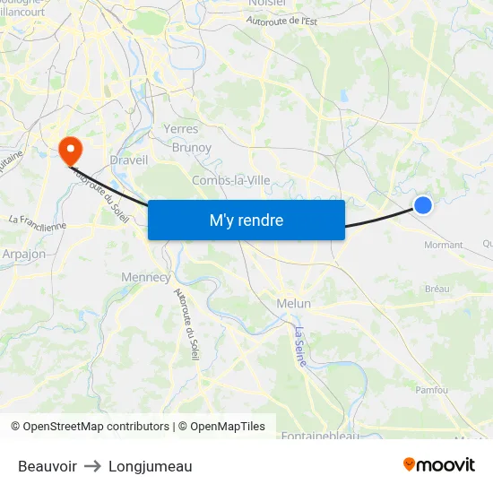 Beauvoir to Longjumeau map