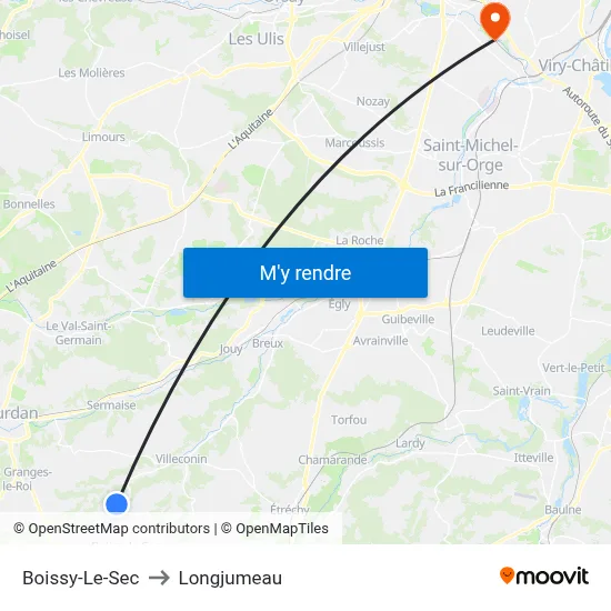 Boissy-Le-Sec to Longjumeau map