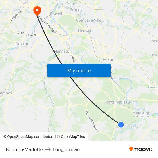 Bourron-Marlotte to Longjumeau map