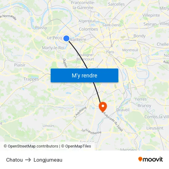 Chatou to Longjumeau map