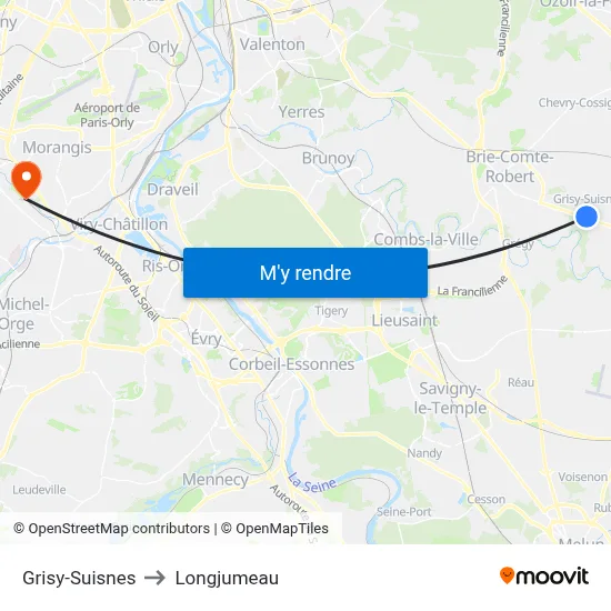 Grisy-Suisnes to Longjumeau map