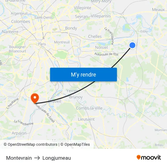 Montevrain to Longjumeau map