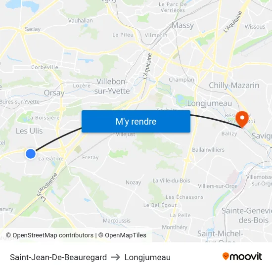 Saint-Jean-De-Beauregard to Longjumeau map