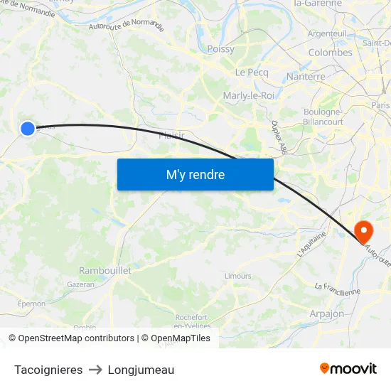 Tacoignieres to Longjumeau map