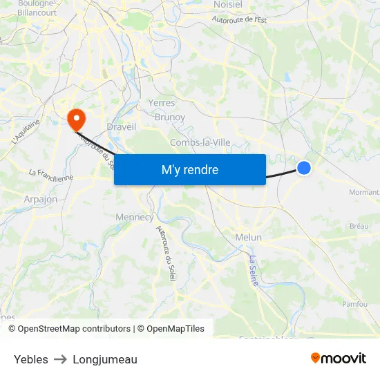 Yebles to Longjumeau map