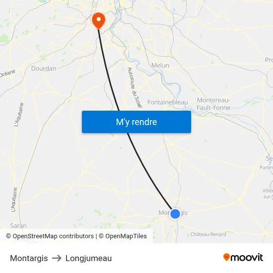 Montargis to Longjumeau map
