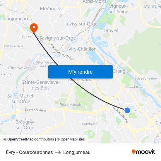 Évry - Courcouronnes to Longjumeau map
