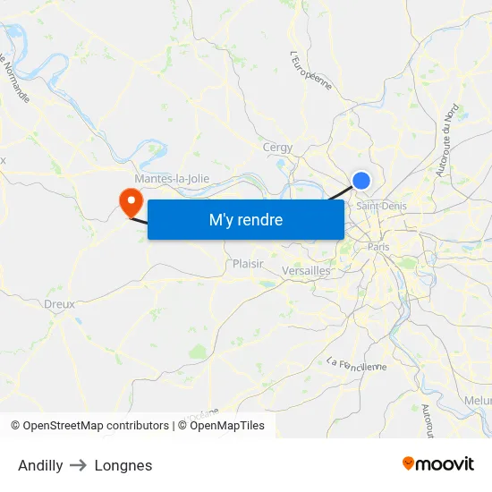 Andilly to Longnes map