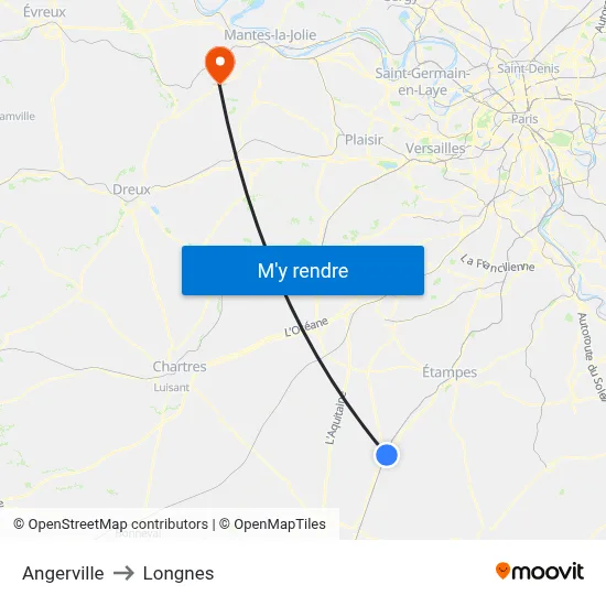Angerville to Longnes map