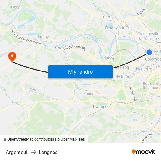 Argenteuil to Longnes map