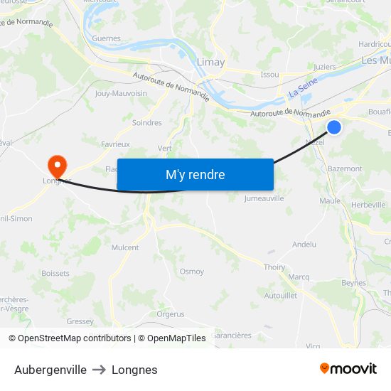 Aubergenville to Longnes map