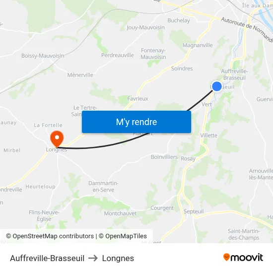 Auffreville-Brasseuil to Longnes map