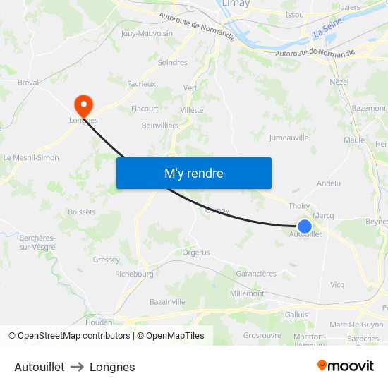 Autouillet to Longnes map