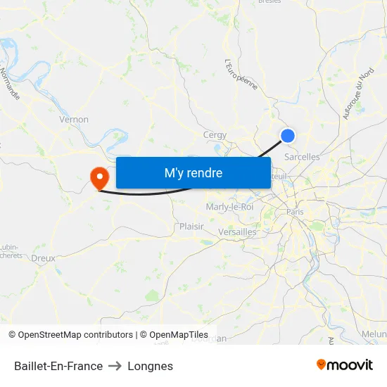 Baillet-En-France to Longnes map