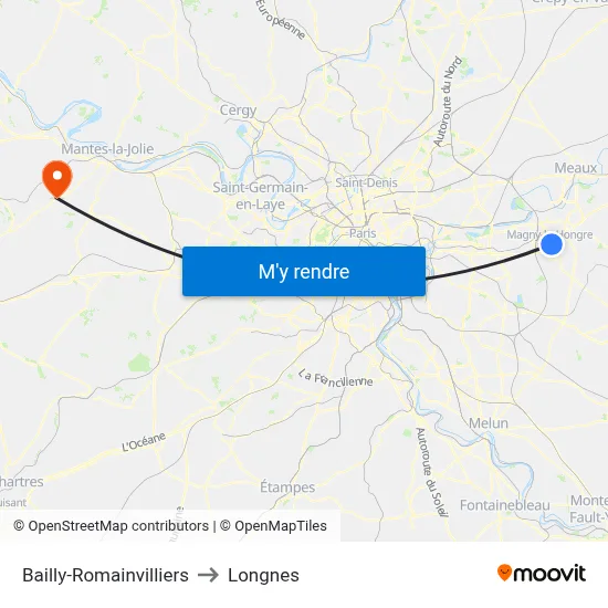 Bailly-Romainvilliers to Longnes map